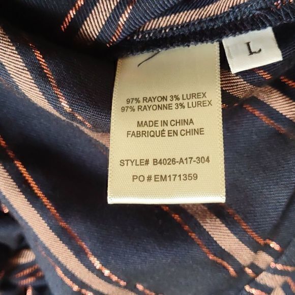 Bella Dahl Shimmer Stripe Tie Waist Open Collar Button Up Blouse Sz L - Picture 14 of 15